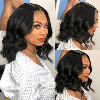 New Short Bob Deep Wave Black Wig For Women
