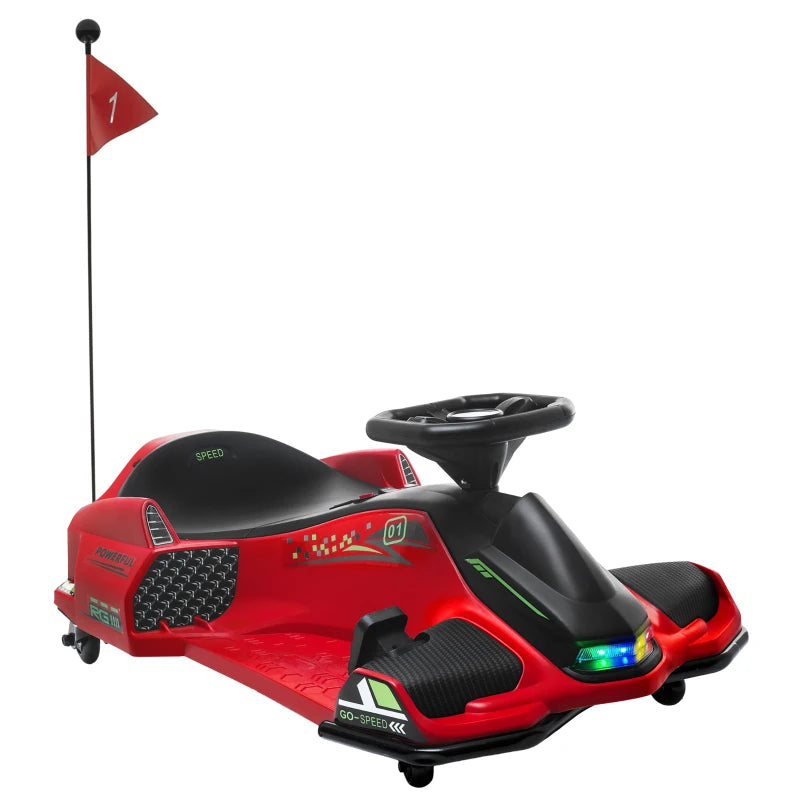 Aosom 12V Electric Drifting Go Kart w/ Slow Start, Music, Lights, Red