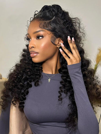 Bouncy Boba Wand Curls With Voluminous Density Pre-Plucked Pre Cut 7x5 13x4 Ready To Go Lace Wigs