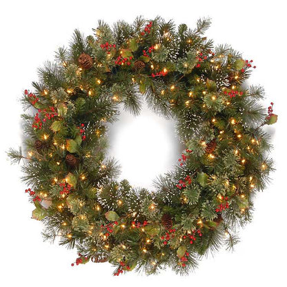 Pre-Lit Wintry Pine Christmas Wreath