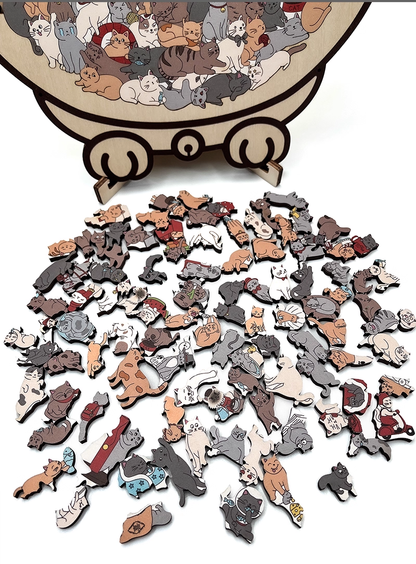 135-Piece Morandi-Colored Cat Shaped Wooden Jigsaw Puzzle