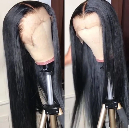Charming and Elegant Mid-Part No Glue Long Straight Black Wig