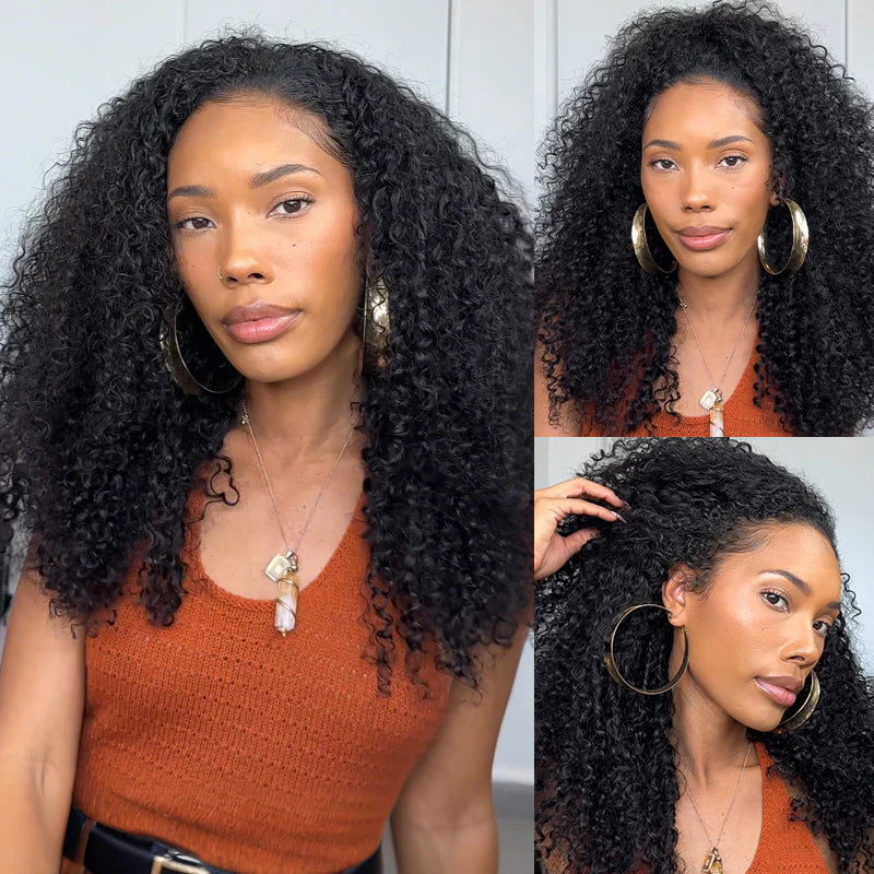 ISEE Coily Curly Half Wig Seamless Kinky Curly Flip Over Wig Beginner Friendly