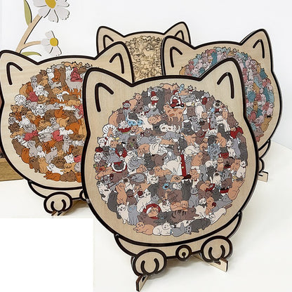 135-Piece Morandi-Colored Cat Shaped Wooden Jigsaw Puzzle