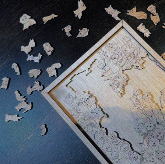 100 pcs Cat and Dog Shaped Wooden Jigsaw Puzzles