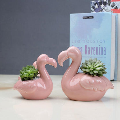 2-Piece Pink Flamingo Succulent Plant Pots