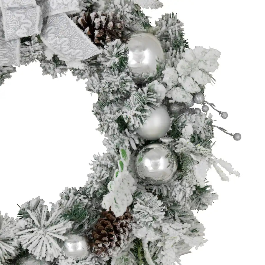 Northlight - Glitter and Frosted Foliage Artificial Christmas Wreath with Bow