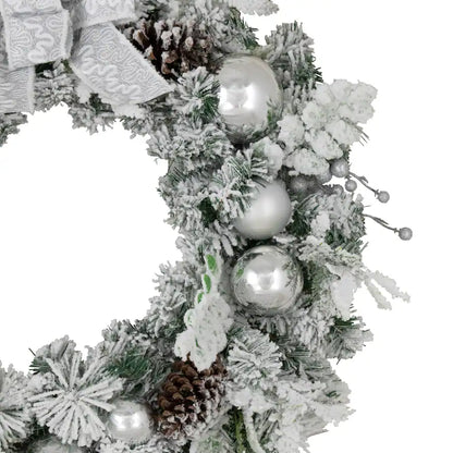 Northlight - Glitter and Frosted Foliage Artificial Christmas Wreath with Bow