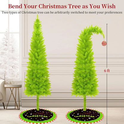 6FT Grinchs Christmas Tree with Flexible Branches - Whimsical Design Perfect for Yard, Includes Sturdy Stand for Outdoor & Indoor Use