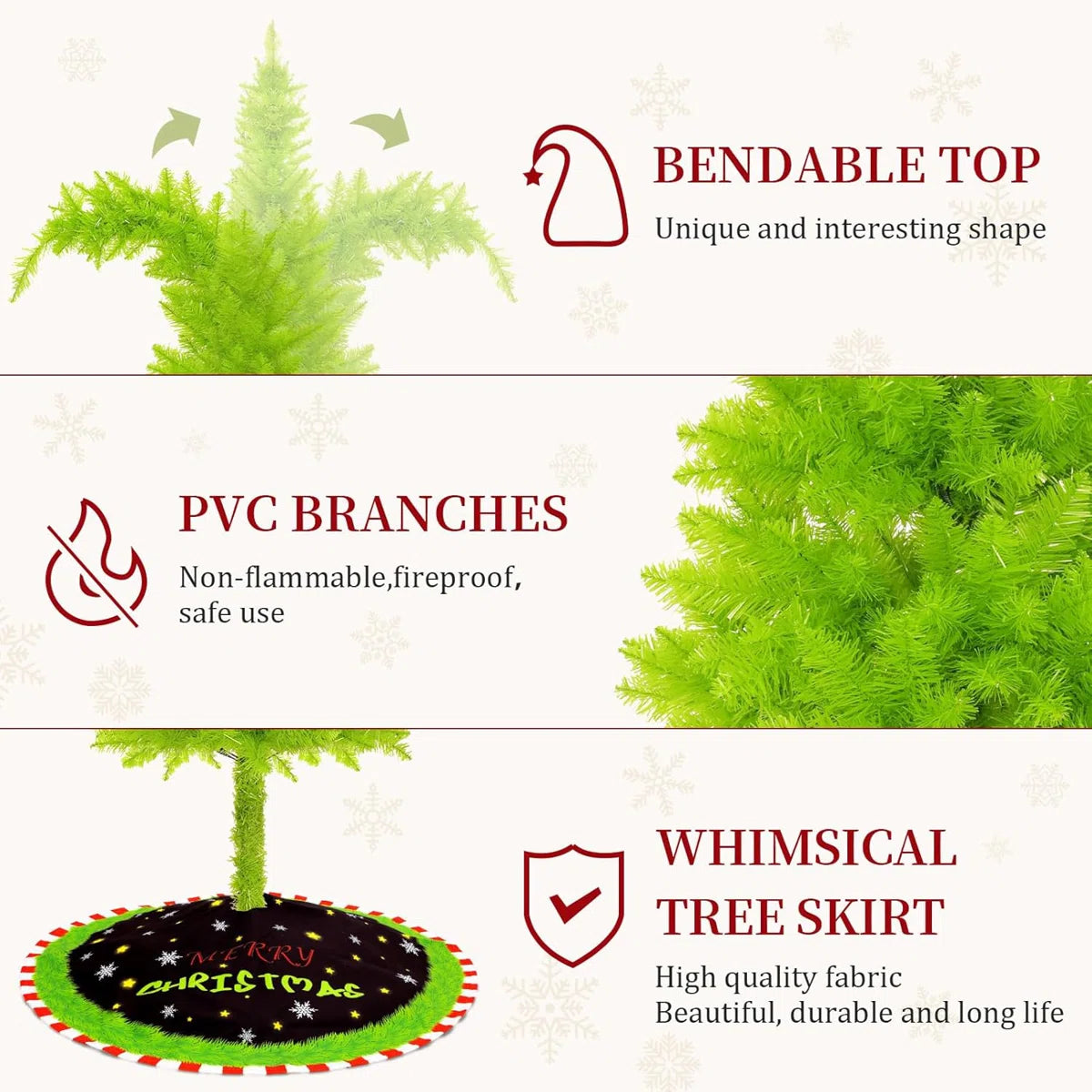 6FT Grinchs Christmas Tree with Flexible Branches - Whimsical Design Perfect for Yard, Includes Sturdy Stand for Outdoor & Indoor Use