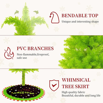 6FT Grinchs Christmas Tree with Flexible Branches - Whimsical Design Perfect for Yard, Includes Sturdy Stand for Outdoor & Indoor Use