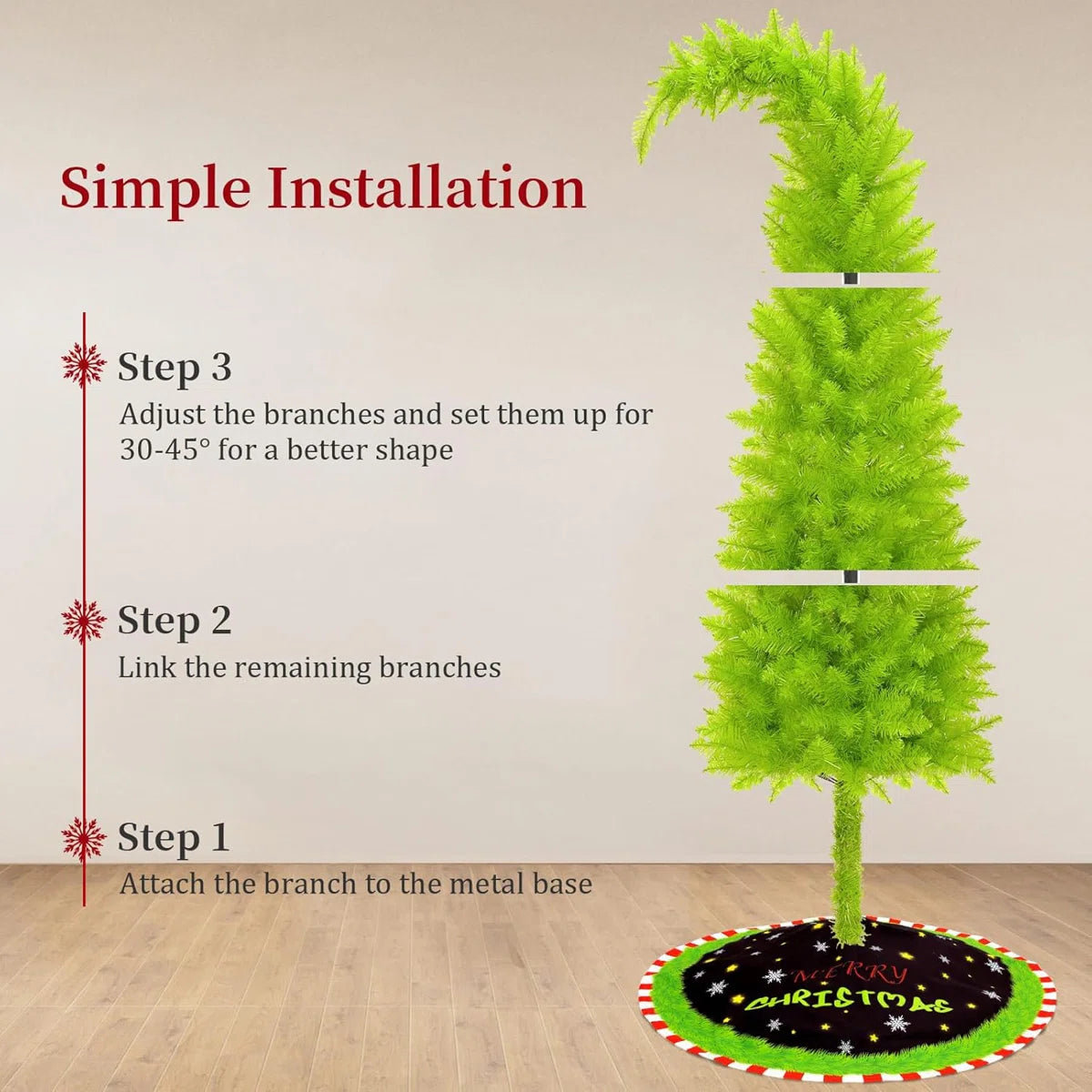 6FT Grinchs Christmas Tree with Flexible Branches - Whimsical Design Perfect for Yard, Includes Sturdy Stand for Outdoor & Indoor Use