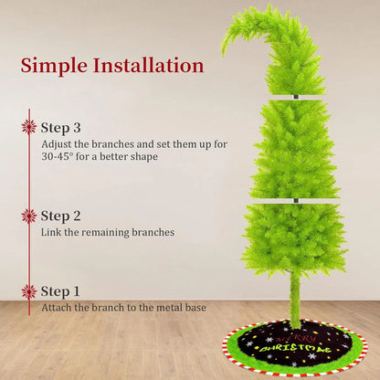 6FT Grinchs Christmas Tree with Flexible Branches - Whimsical Design Perfect for Yard, Includes Sturdy Stand for Outdoor & Indoor Use