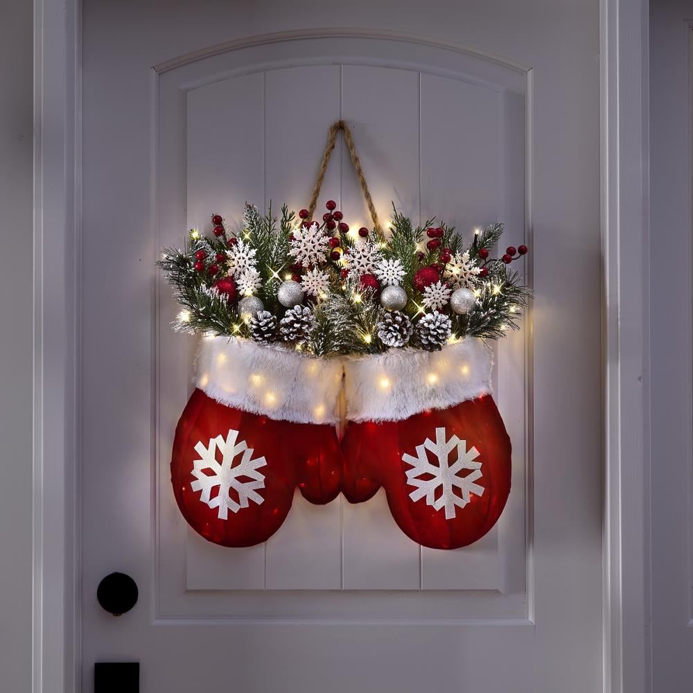 🔥Twinkling Christmas Mitten Wreath with LED Lights & 8H Auto Timer