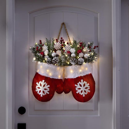 🔥Twinkling Christmas Mitten Wreath with LED Lights & 8H Auto Timer