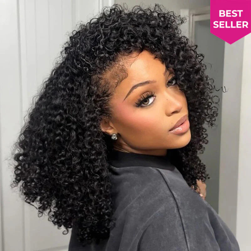 ISEE Coily Curly Half Wig Seamless Kinky Curly Flip Over Wig Beginner Friendly