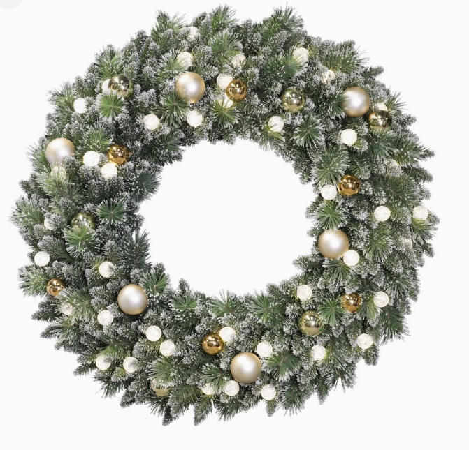 Holiday Living Pre-Lit Decorated Wreath With Champaign Ball Ornaments