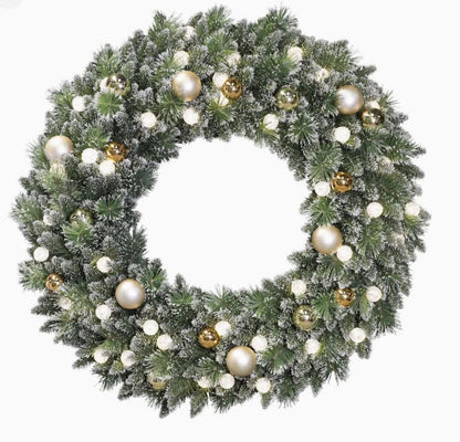 Holiday Living Pre-Lit Decorated Wreath With Champaign Ball Ornaments
