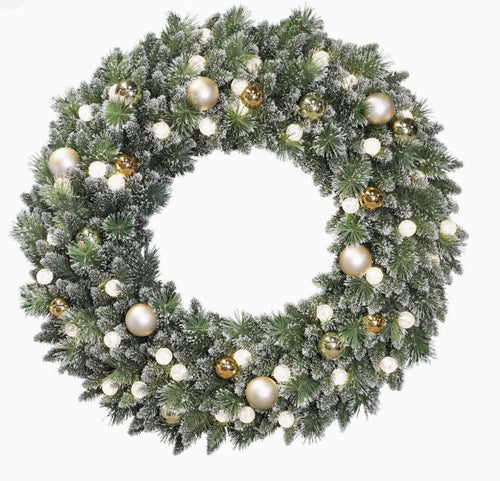 Holiday Living Pre-Lit Decorated Wreath With Champaign Ball Ornaments