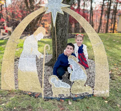 Lighted 2D Christmas Nativity Scene Outdoor Decor w/ Twinkling LED Lights