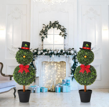 33''Boxwood Snowman Christmas Topiary