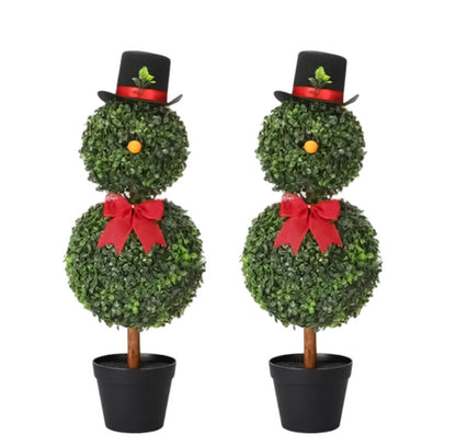 33''Boxwood Snowman Christmas Topiary