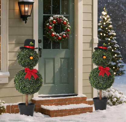 33''Boxwood Snowman Christmas Topiary