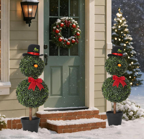 33''Boxwood Snowman Christmas Topiary