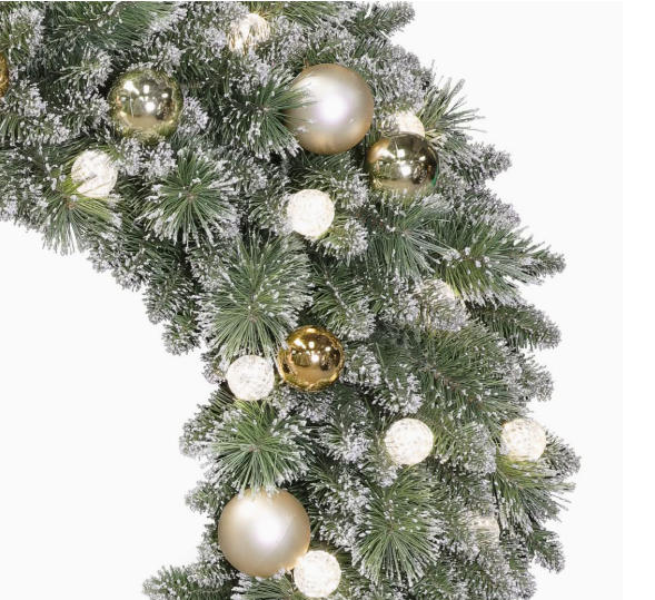 Holiday Living Pre-Lit Decorated Wreath With Champaign Ball Ornaments
