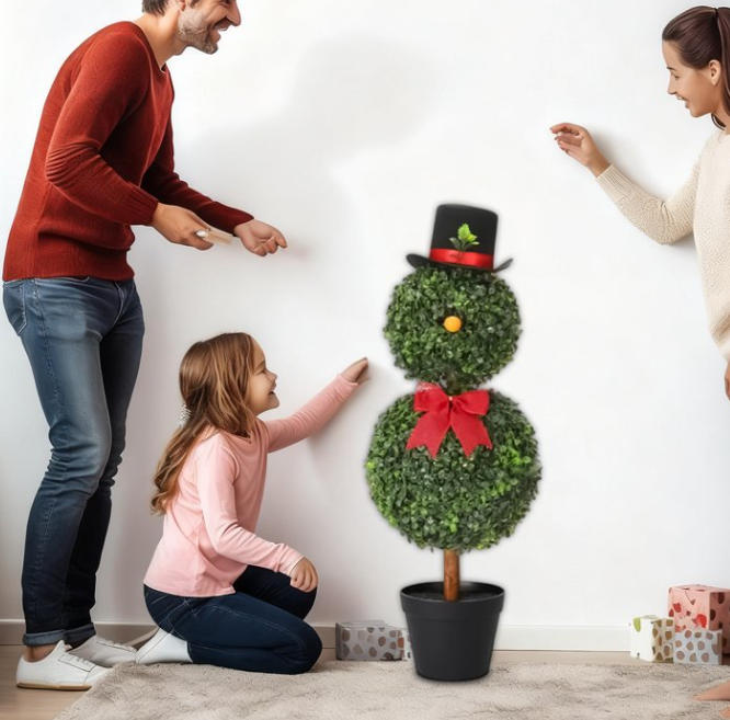 33''Boxwood Snowman Christmas Topiary