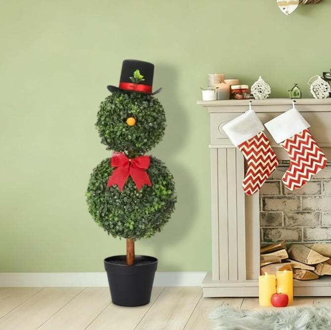 33''Boxwood Snowman Christmas Topiary