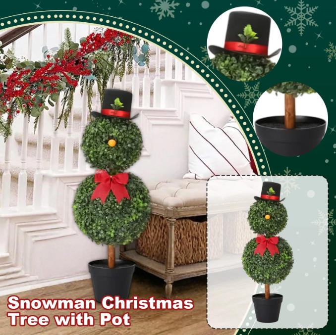 33''Boxwood Snowman Christmas Topiary