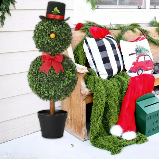 33''Boxwood Snowman Christmas Topiary