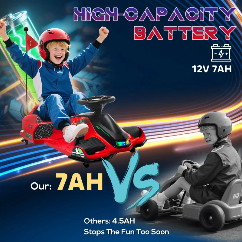 Aosom 12V Electric Drifting Go Kart w/ Slow Start, Music, Lights, Red