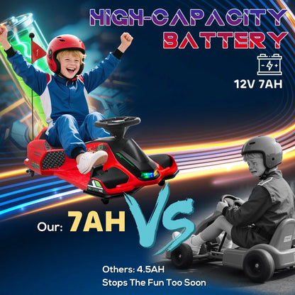 Aosom 12V Electric Drifting Go Kart w/ Slow Start, Music, Lights, Red