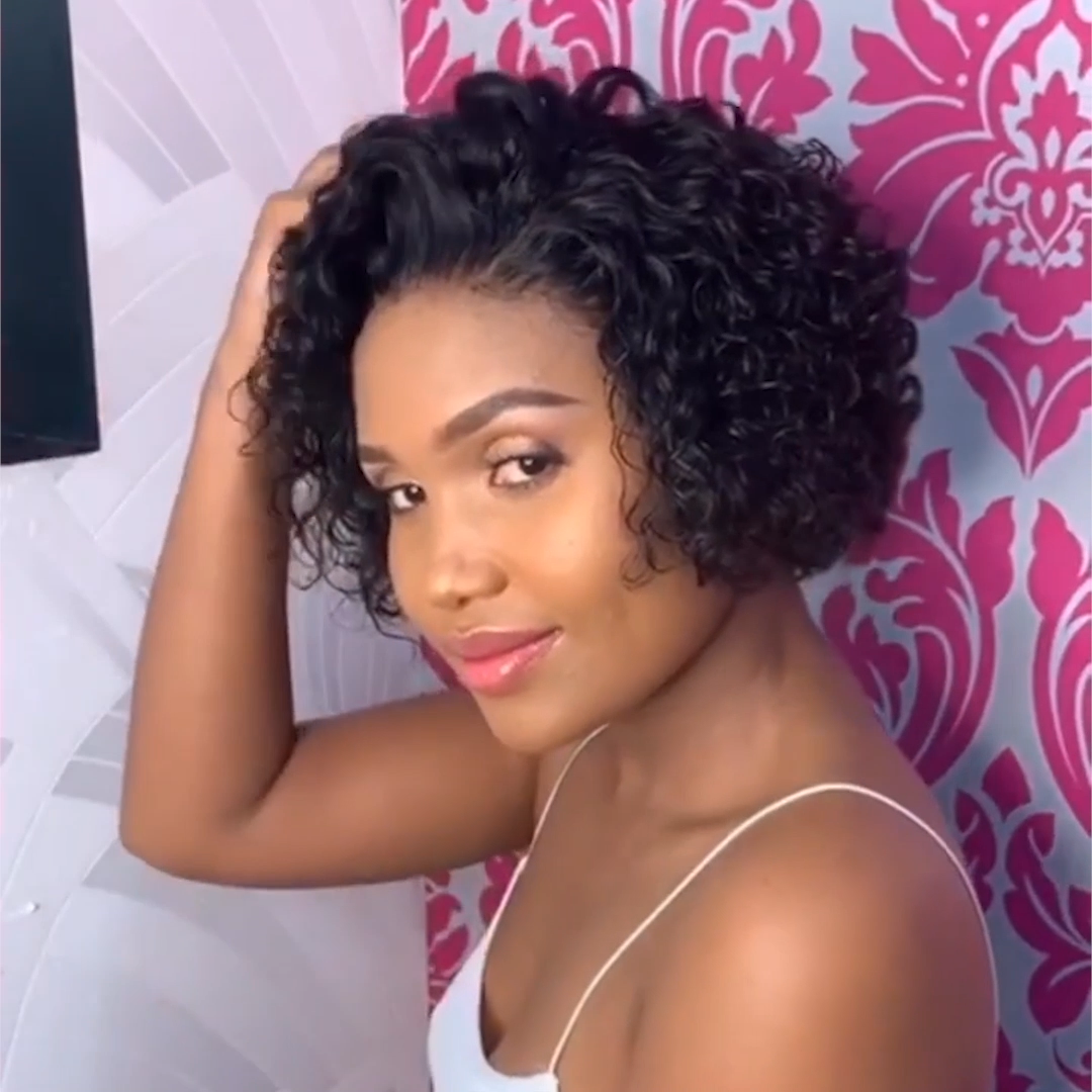 Black 6 Inch Short Wig Bob Curly Hair