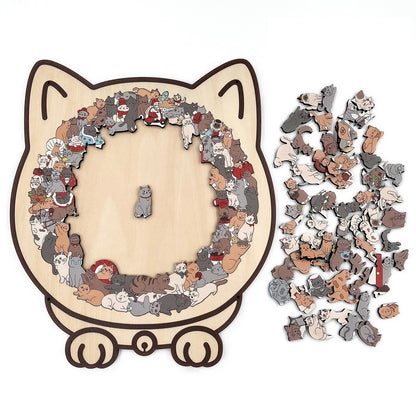 135-Piece Morandi-Colored Cat Shaped Wooden Jigsaw Puzzle