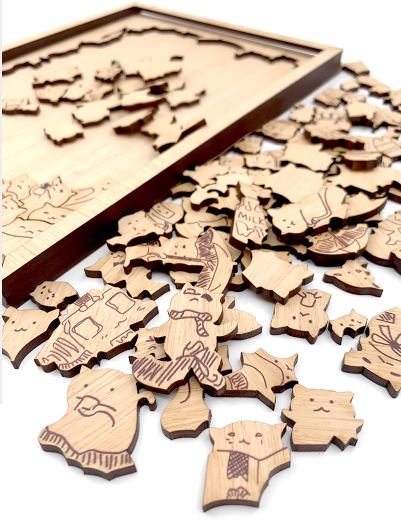 100 pcs Cat and Dog Shaped Wooden Jigsaw Puzzles