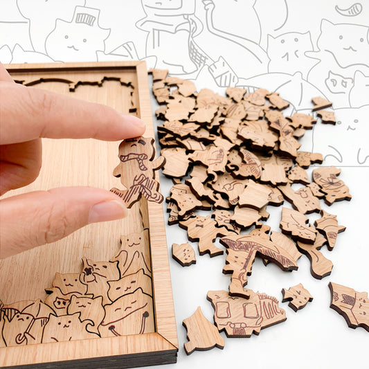 100 pcs Cat and Dog Shaped Wooden Jigsaw Puzzles