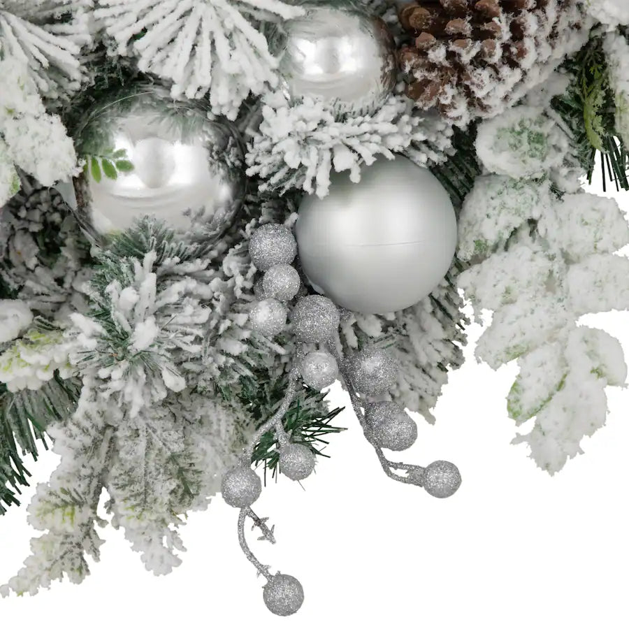 Northlight - Glitter and Frosted Foliage Artificial Christmas Wreath with Bow