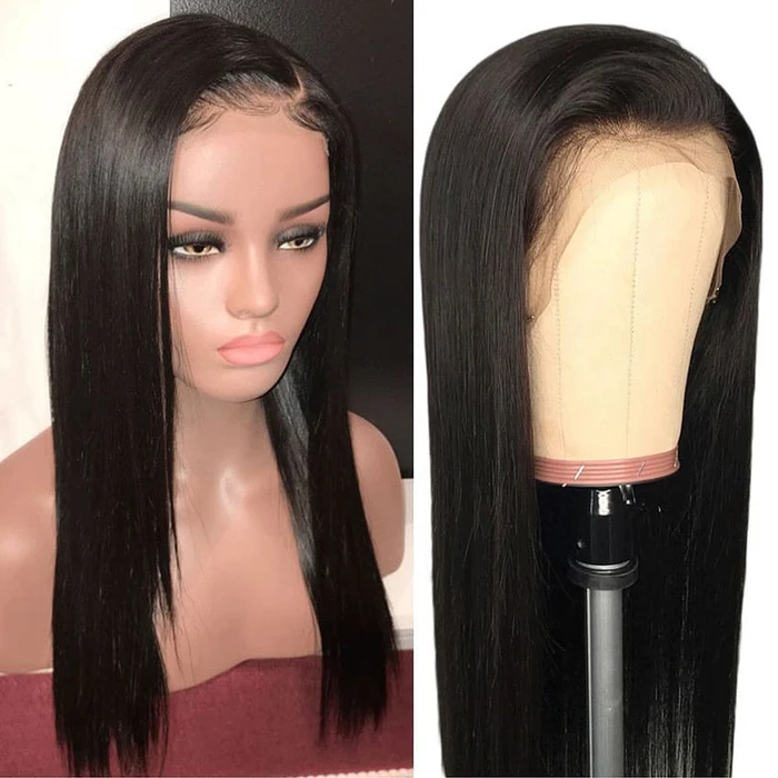 Charming and Elegant Mid-Part No Glue Long Straight Black Wig