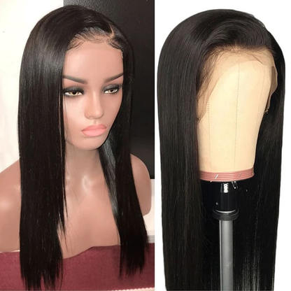 Charming and Elegant Mid-Part No Glue Long Straight Black Wig