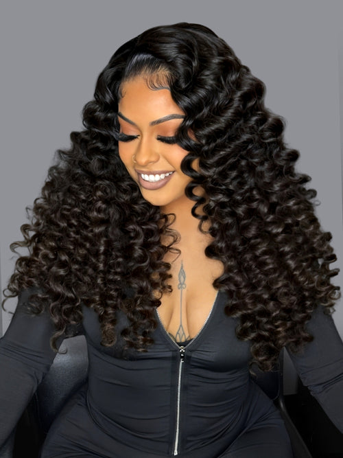 Bouncy Boba Wand Curls With Voluminous Density Pre-Plucked Pre Cut 7x5 13x4 Ready To Go Lace Wigs