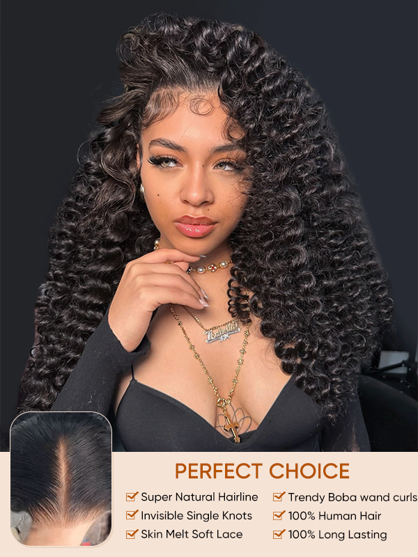 Bouncy Boba Wand Curls With Voluminous Density Pre-Plucked Pre Cut 7x5 13x4 Ready To Go Lace Wigs