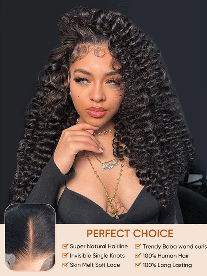 Bouncy Boba Wand Curls With Voluminous Density Pre-Plucked Pre Cut 7x5 13x4 Ready To Go Lace Wigs