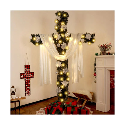 7Ft Artificial Christmas Cross Tree with a String Lights