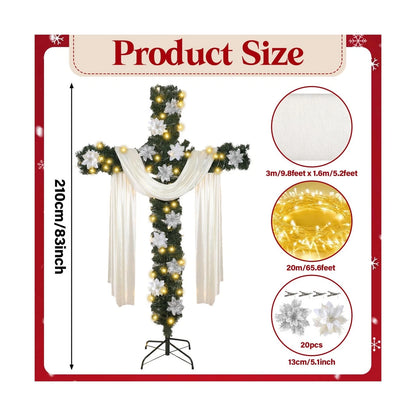 7Ft Artificial Christmas Cross Tree with a String Lights