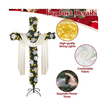 7Ft Artificial Christmas Cross Tree with a String Lights