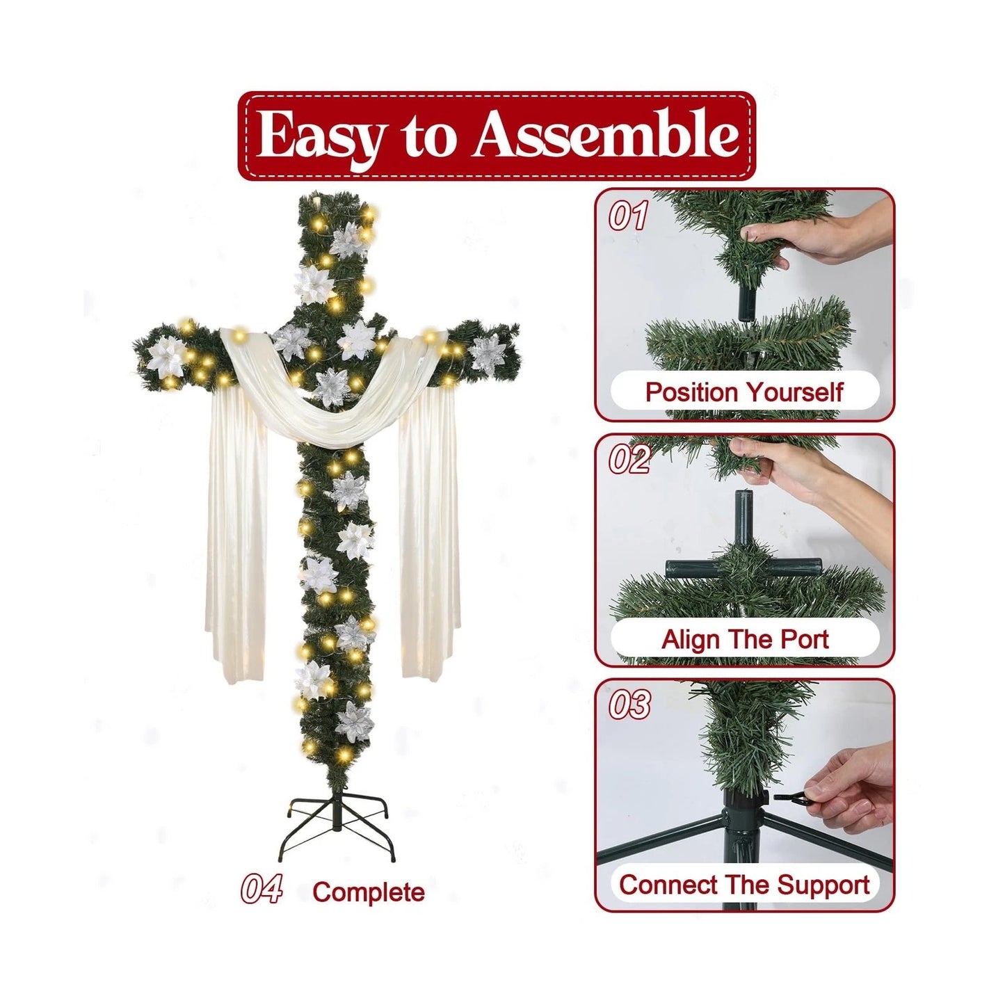 7Ft Artificial Christmas Cross Tree with a String Lights