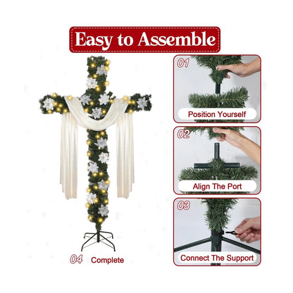 7Ft Artificial Christmas Cross Tree with a String Lights